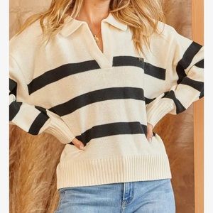 Collared Stripe Knit Sweater by Andree